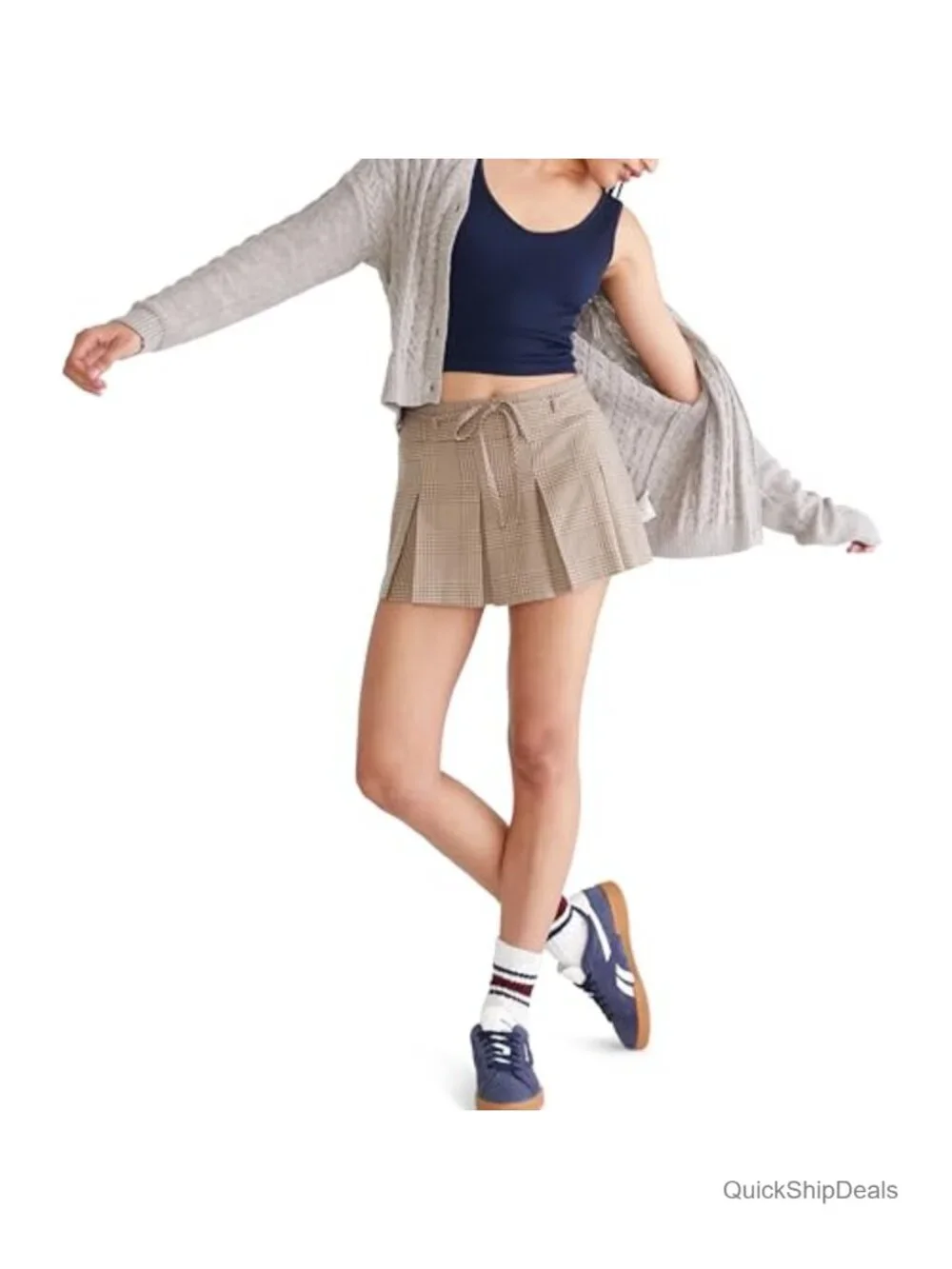 Houndstooth Tie-Waist Mini Skort with Built-In Shorts Liner